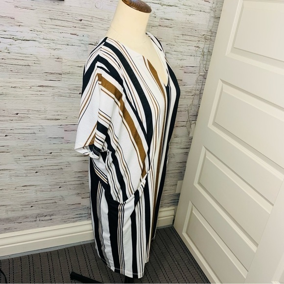 Azul By Moussy Shirt Dress Sz S White Coastal Striped Short Sleeves Midi Shif - Picture 5 of 13